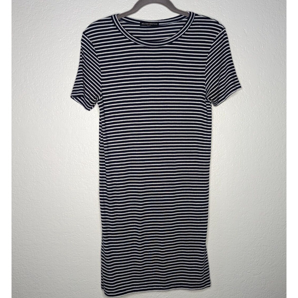 Brandy Melville Women T-Shirt Mini Dress One Size Blue White Stripe Ribbed Knit - Picture 1 of 6